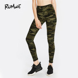 ROMWE Green Active Camo Print Legging Skinny Fitness Casual Pants 2017 Woman Fashion High Waist Ankle Length Leggings