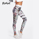 ROMWE Floral Print Striped Fitness Leggings 2017 Women Skinny Workout Casual Legging Fashion New Slim Brief High Waist Leggings