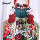 ROMWE Figure Print Pearl Embellished White T-Shirt Women Short Sleeve Summer Tops 2018 Fashion New Female Funny O Neck T-Shirt