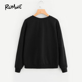 ROMWE Female Faux Fur Flamingo Sweatshirt Autumn Long Sleeve Pullover 2017 Woman Black Round Neck Casual Sweatshirt