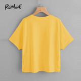 ROMWE Dolman Sleeve Graphic Tee 2018 Round Neck Short Sleeve Letter Animal Print Summer funny T Shirt Women Split Top