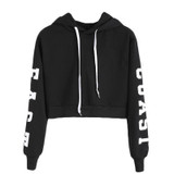 ROMWE Cropped Hoodie Black Hooded Letters Print Crop Sweatshirt Autumn Streetwear Women Long Sleeve Casual Pullover
