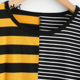 ROMWE Contrast Striped Tee Shirt 2018 Summer Round Neck Short Sleeve Casual Female Top Multicolor Stretchy Crop T Shirt