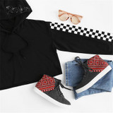 ROMWE Contrast Checked Sleeve Crop Hoodie Drawstring Plaid Regular Fit Women Top Long Sleeve Pullover Sweatshirt