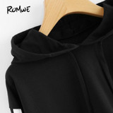 ROMWE Contrast Checked Sleeve Crop Hoodie Drawstring Plaid Regular Fit Women Top Long Sleeve Pullover Sweatshirt