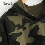 ROMWE Camo Print Crop Hoodie Green Long Sleeve Sexy Casual Women Hooded Sweatshirt Fall 2018 New Fashion Short Brief Hoodies