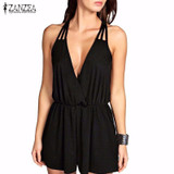 Rompers Womens Jumpsuit 2017 ZANZEA Summer Sexy V Neck Halter Sleeveless Playsuits Casual Elastic Waist Solid Overalls Plus Size