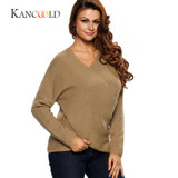 KANCOOLD 2017 Fashion Pullovers high quality Women's Gray Criss Cross Wrap Front V Neck Long Sleeve Knit Sweater Jumper oct13