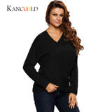 KANCOOLD 2017 Fashion Pullovers high quality Women's Gray Criss Cross Wrap Front V Neck Long Sleeve Knit Sweater Jumper oct13