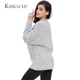 KANCOOLD 2017 Fashion Pullovers high quality Women's Gray Criss Cross Wrap Front V Neck Long Sleeve Knit Sweater Jumper oct13