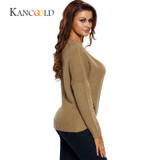 KANCOOLD 2017 Fashion Pullovers high quality Women's Gray Criss Cross Wrap Front V Neck Long Sleeve Knit Sweater Jumper oct13