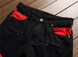 KALIPPE YACOCHY brand Ripped Denim Pant Knee Hole Jeans Men Slim Skinny Destroyed Torn Jean fear of god red black jeans hommes