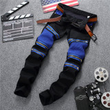 KALIPPE YACOCHY brand Ripped Denim Pant Knee Hole Jeans Men Slim Skinny Destroyed Torn Jean fear of god red black jeans hommes