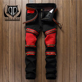 KALIPPE YACOCHY brand Ripped Denim Pant Knee Hole Jeans Men Slim Skinny Destroyed Torn Jean fear of god red black jeans hommes
