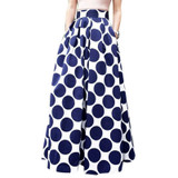 JTCWEAR Tunic Pleated Blue Polka Dot Lady Long Skirts Vintage Elegant Flare Party Club Casual Fashion Woman Swing Skirt 382