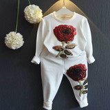 JSWANKY Children Clothing Autumn Roses Floral Embroidered Sequinsets Kids Clothes Long Sleeve T Shirt+Pants Girls Outfits Sets