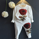 JSWANKY Children Clothing Autumn Roses Floral Embroidered Sequinsets Kids Clothes Long Sleeve T Shirt+Pants Girls Outfits Sets