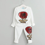 JSWANKY Children Clothing Autumn Roses Floral Embroidered Sequinsets Kids Clothes Long Sleeve T Shirt+Pants Girls Outfits Sets