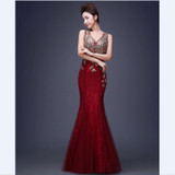 JSJ130J#Bridal Wedding party toast gown new spring summer fishtail dress 2018 wine long Lace bridesmaid dresses cheap wholesale