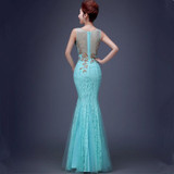 JSJ130T#Bridal Wedding party toast gown new spring summer 2017 fishtail dress blue long Lace bridesmaid dresses cheap wholesale