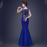 JSJ130L#Bridal Wedding party toast gown new spring summer 2017 fishtail dress blue long Lace bridesmaid dresses cheap wholesale