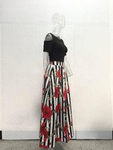 JRRY New Two Pieces Casual Women Maxi Dresses Short Sleeve Black Top Long Pattern Floral Dress Plus Size 6XL Vestidos
