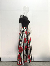 JRRY New Two Pieces Casual Women Maxi Dresses Short Sleeve Black Top Long Pattern Floral Dress Plus Size 6XL Vestidos