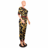 JRRY New Casual Two Pieces Print Women Jumpsuit Short Sleeve Top Skinny Long Pants Ladies Romper Plus Size 3XL