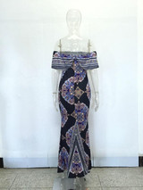 JRRY New Casual Slash Neck Print Long Dresses Off the Shoulder Strapless Women Maxi Dress Vestidos