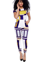JRRY New Fashion Bodycon Print Women Bodysuit Short Sleeves O Neck Top Pockets Long Pants Ladies Jumpsuit Romper