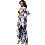 JRRY Fashion Three Pieces Print Women Jumpsuit Long Sleeve Cape Coat Strapless Top Long Pants Ladies Romper