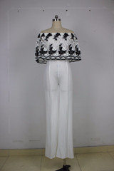 JRRY Fashion Strapless Floral Pattern Loose Women Jumpsuit Embroidery Flowers Top White Long Pants Ladies Romper