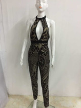 JRRY Fashion Halter Neck Backless Women Sequin Jumpsuit Hollow Out Hot Selling Summer Ladies Sequinned Romper