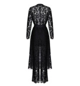JRRY Casual Two Pieces Long Sleeve Cape Black Lace Women Jumpsuit Halter Neckline Cloak Long Pants Hollow Out Ladies Romper