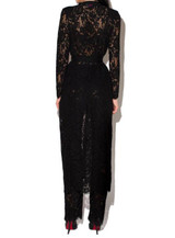 JRRY Casual Two Pieces Long Sleeve Cape Black Lace Women Jumpsuit Halter Neckline Cloak Long Pants Hollow Out Ladies Romper