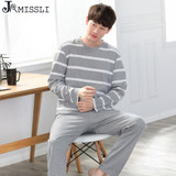JRMISSLI winter Home Clothong Men Striped Pijama cotton Sleepwear Suits autumn long sleeve pyjama homme loose pajamas