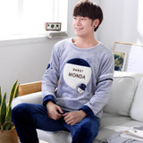 JRMISSLI Men's Plush Pajamas Flannel Winter Warm Thicker Lounge Clothing Homewear Cute Cartoon Pyjama home A823