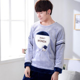 JRMISSLI Men's Plush Pajamas Flannel Winter Warm Thicker Lounge Clothing Homewear Cute Cartoon Pyjama home A823