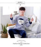 JRMISSLI Men's Plush Pajamas Flannel Winter Warm Thicker Lounge Clothing Homewear Cute Cartoon Pyjama home A823