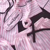 JRMISSLI brand women's 7 pieces Pink pajamas sets satin silk lingerie homewear sleepwear pyjamas set pijamas for woman