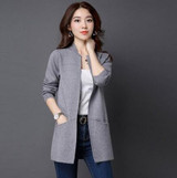 JQNZHNL2017 Spring Women Cardigans Plus Size Long Sleeved Knitting Cardigans Ladies Solid Color Pockets Sweater Coat OutwearE159