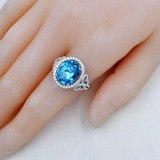 JQUEEN Oval Natural Sky Blue Topaz Ring Solid 925 Sterling Silver Rings For Women Charms Fashion Wedding Jewelry With Gift Box