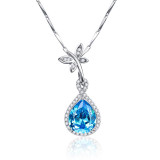 JQUEEN Natural Blue Topaz 925 Sterling Silver Water Drop Pendant Necklace 6.75Ct Pear Cut Jewelry Accessories 17.7 Inches