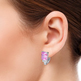 JQUEEN Genuine Big Gem Stud Earrings for Women Solid 925 Sterling Silver 19.6 ct Natural Pink Topaz Emerald Cut With Jewelry Box
