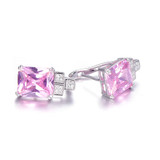 JQUEEN Genuine Big Gem Stud Earrings for Women Solid 925 Sterling Silver 19.6 ct Natural Pink Topaz Emerald Cut With Jewelry Box