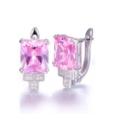 JQUEEN Genuine Big Gem Stud Earrings for Women Solid 925 Sterling Silver 19.6 ct Natural Pink Topaz Emerald Cut With Jewelry Box