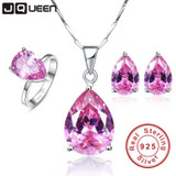 JQUEEN 925 Sterling Silver Jewelry set Mystic Topaz set Pink Water Drop Desgin Necklace Earring Ring sets Women Jewelry set JQUEEN 925 Sterling Silver Jewelry set Mystic Topaz set Pink Water Drop Desgin Necklace Earring Ring sets Women Jewelry set
