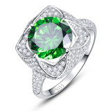 JQUEEN 6.5ct Genuine Emerald 925 Sterling Silver Rings Round Cut Flower Design Engagement Ring anillos anel aneis Wholesale