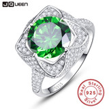 JQUEEN 6.5ct Genuine Emerald 925 Sterling Silver Rings Round Cut Flower Design Engagement Ring anillos anel aneis Wholesale