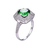 JQUEEN 6.5ct Genuine Emerald 925 Sterling Silver Rings Round Cut Flower Design Engagement Ring anillos anel aneis Wholesale